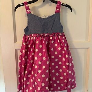 Mia Juliana Girls Pink Polka Dot Sundress with Chambray Bodice